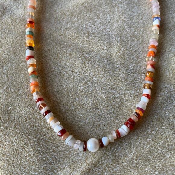 14K Gold Multi Natural Gemstone Freshwater Pearl Necklace - Picture 3 of 3